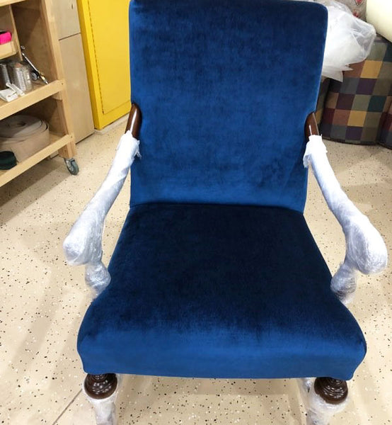 Reupholstered Blue Arm Chair Front After