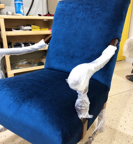 Reupholstered Blue Arm Chair Side After