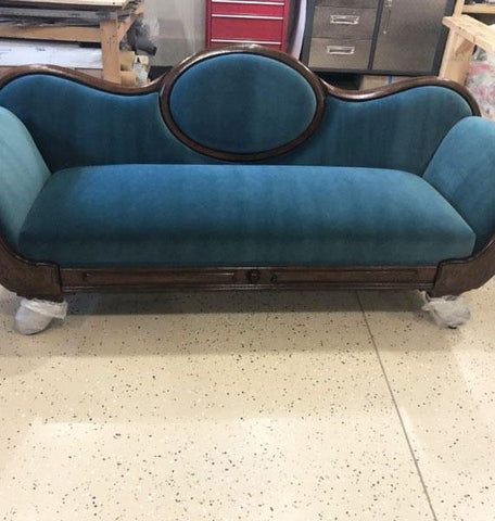 Reupholstered Blue Sofa
